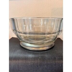 9" Clear Glass Fruit Vegetable Bowl with Silver Plated Pedestal Base 10-Sided